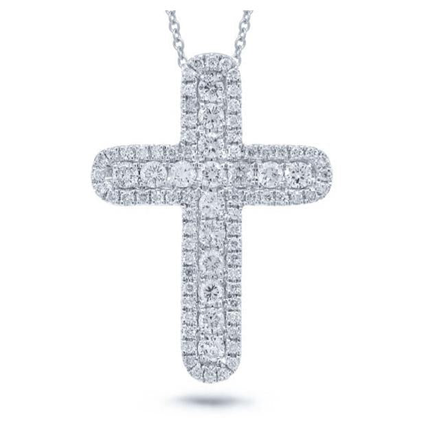 0.53 Ctw 14k White Gold Diamond Cross Pendant Necklace With 18 Inch Chain