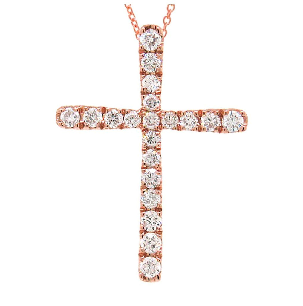 0.21 Ctw 14k Rose Gold Diamond Cross Pendant Necklace With 18 Inch Chain