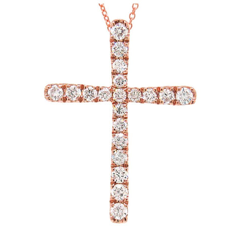 0.21 Ctw 14k Rose Gold Diamond Cross Pendant Necklace With 18 Inch Chain