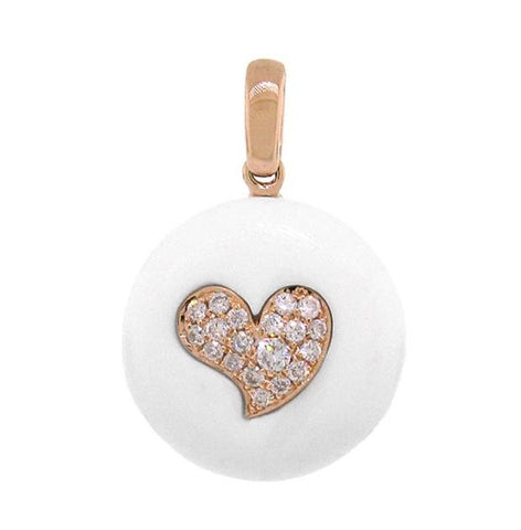 0.16 Ctw 14k Rose Gold Diamond And White Agate Heart Pendant Necklace With 18 Inch Chain