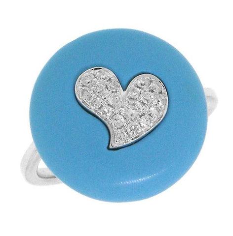 0.16 Ctw 14k White Gold Diamond And Composite Turquoise Heart Ring