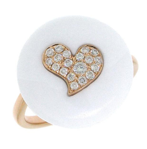 0.16 Ctw 14k Rose Gold Diamond And White Agate Heart Ring