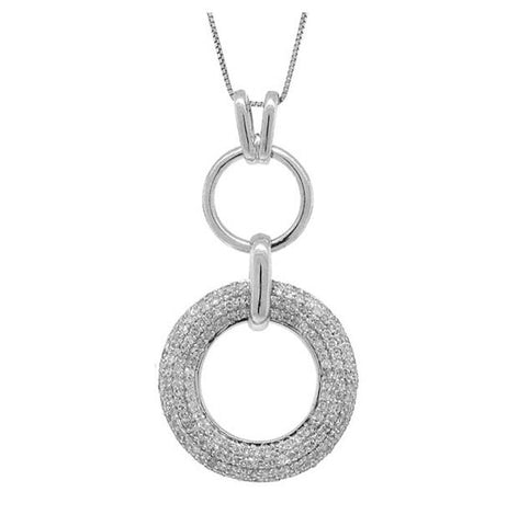 0.85 Ctw 14k White Gold Diamond Pave "o" Pendant Necklace With 18 Inch Chain