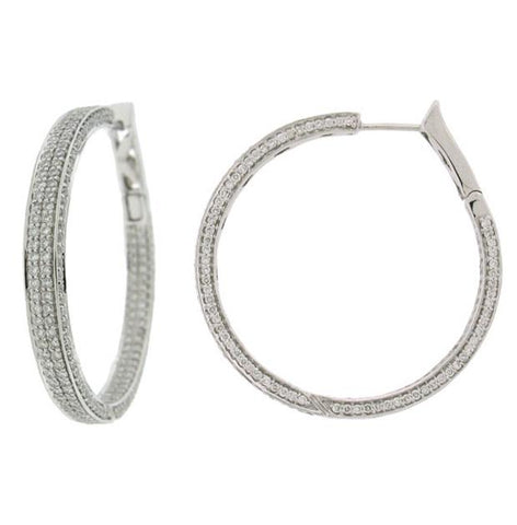 4.50 Ctw 14k White Gold Diamond Hoop Pave Earring