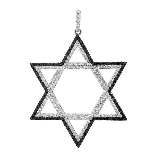 1.95 Ctw 14k White Gold Black And White Diamond Star Of David Pendant Necklace With 18 Inch Chain