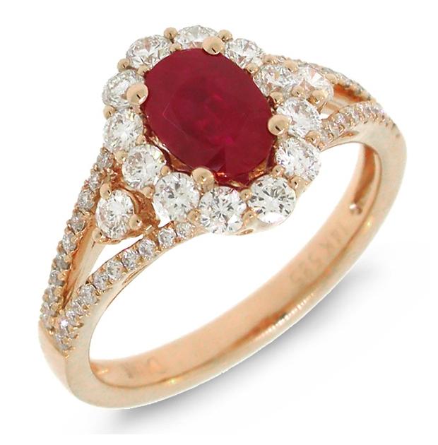 0.72 Ctw Diamond And 1.17 Ctw Heat Treated Ruby 14k Rose Gold Ring