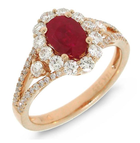 0.72 Ctw Diamond And 1.17 Ctw Heat Treated Ruby 14k Rose Gold Ring