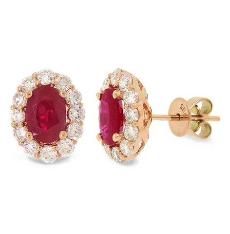 0.92 Ctw Diamond And 2.02 Ctw Heat Treated Ruby 14k Rose Gold Earring