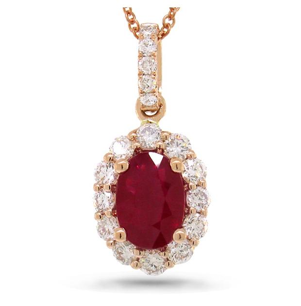 0.50 Ctw Diamond And 1.05 Ctw Heat Treated Ruby 14k Rose Gold Pendant Necklace With 18 Inch Chain