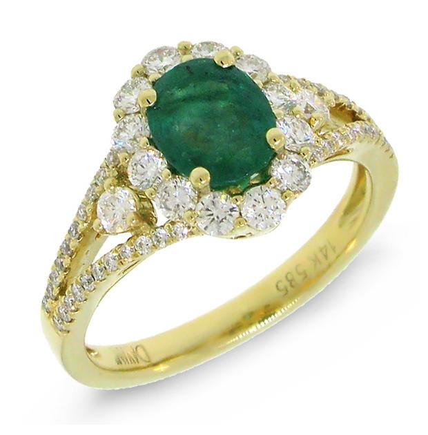 0.72 Ctw Diamond And 1.17 Ctw Emerald 14k Yellow Gold Ring