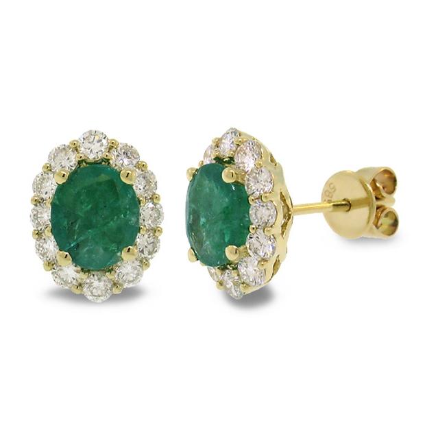 0.92 Ctw Diamond And 1.97 Ctw Emerald 14k Yellow Gold Earring