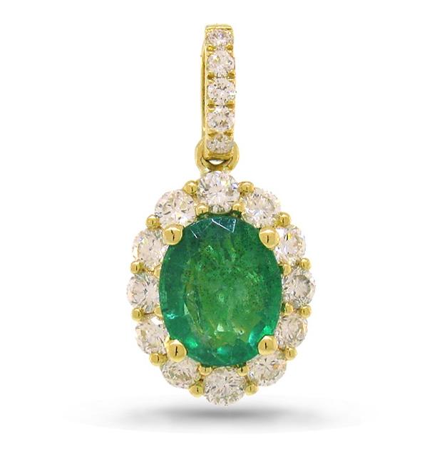 0.50 Ctw Diamond And 0.96 Ctw Emerald 14k Yellow Gold Pendant Necklace With 18 Inch Chain