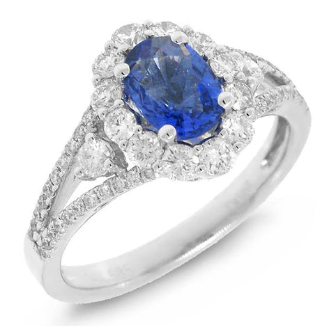 0.72 Ctw Diamond And 1.09 Ctw Blue Sapphire 14k White Gold Ring