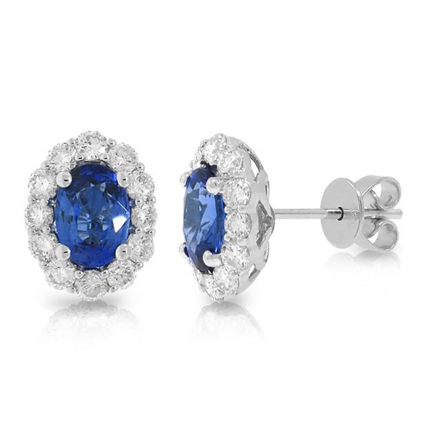 0.92 Ctw Diamond And 2.16 Ctw Blue Sapphire 14k White Gold Earring