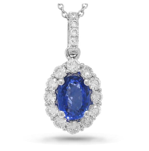 0.50 Ctw Diamond And 1.10 Ctw Blue Sapphire 14k White Gold Pendant Necklace With 18 Inch Chain