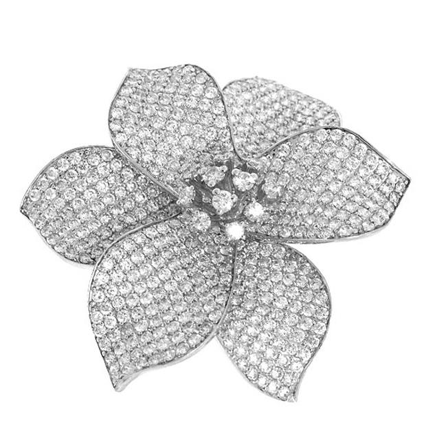 5.30 Ctw 14k White Gold Diamond Pave Flower Ring