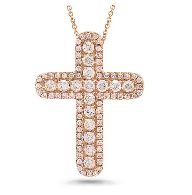 0.53 Ctw 14k Rose Gold Diamond Cross Pendant Necklace With 18 Inch Chain