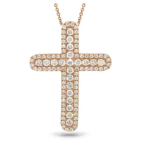 0.81 Ctw 14k Rose Gold Diamond Cross Pendant Necklace With 18 Inch Chain