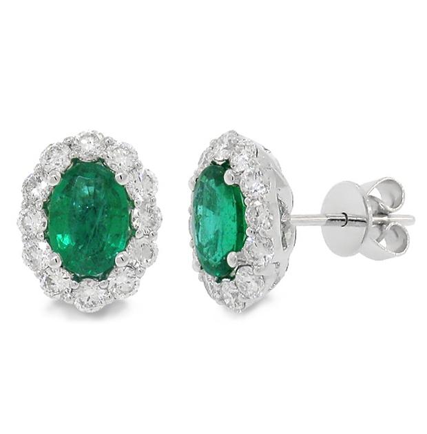 0.92 Ctw Diamond And 1.97 Ctw Emerald 14k White Gold Earring