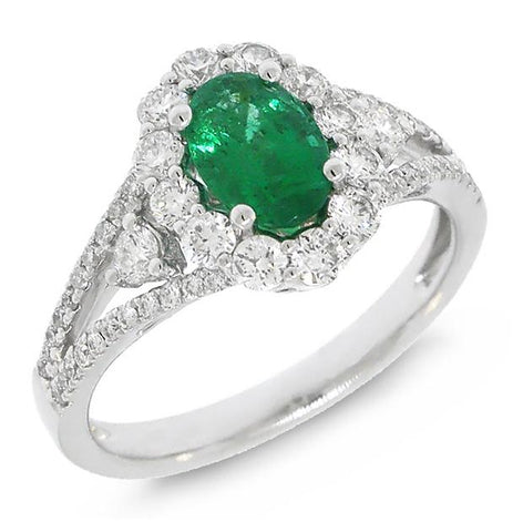 0.72 Ctw Diamond And 1.17 Ctw Emerald 14k White Gold Ring