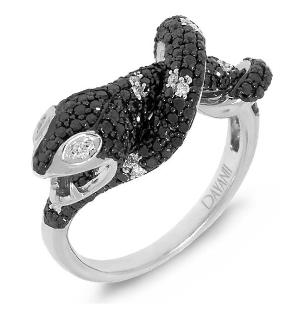 1.30 Ctw 14k White Gold Black And White Diamond Snake Ring