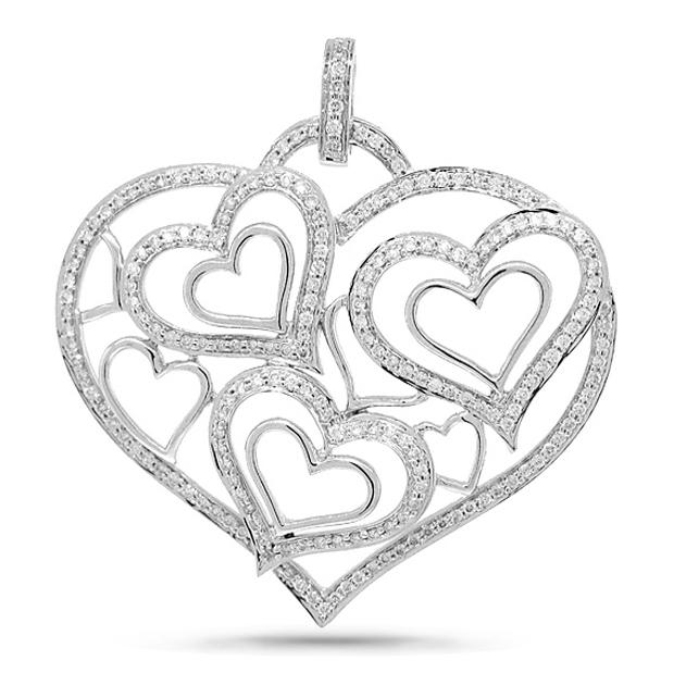 1.20 Ctw 14k White Gold Diamond Heart Pendant Necklace With 18 Inch Chain