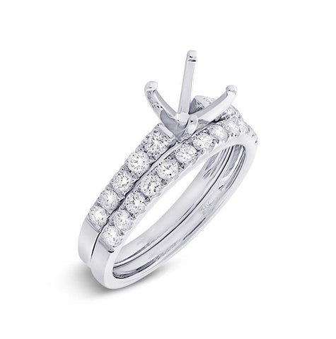 0.79 Ctw 14k White Gold Diamond Semi-mount Ring 2-pc Size 3.5