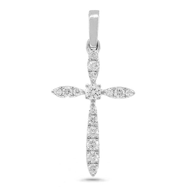 0.18 Ctw 14k White Gold Diamond Cross Pendant Necklace With 18 Inch Chain