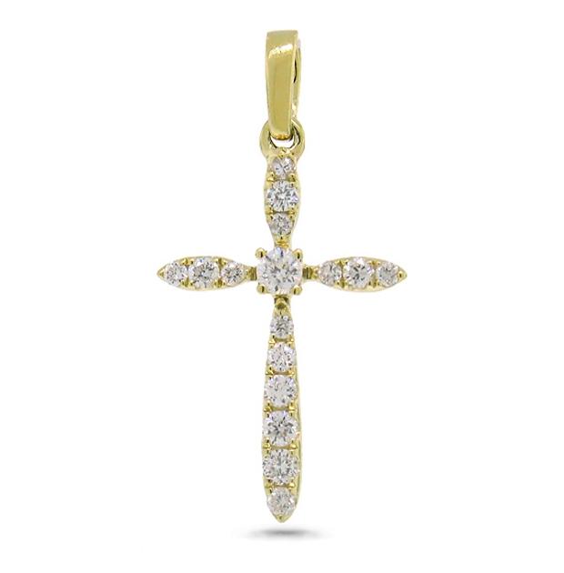 0.18 Ctw 14k Yellow Gold Diamond Cross Pendant Necklace With 18 Inch Chain