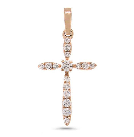 0.18 Ctw 14k Rose Gold Diamond Cross Pendant Necklace With 18 Inch Chain