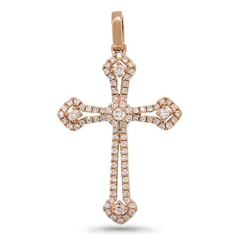 0.30 Ctw 14k Rose Gold Diamond Cross Pendant Necklace With 18 Inch Chain