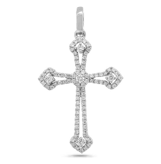 0.30 Ctw 14k White Gold Diamond Cross Pendant Necklace With 18 Inch Chain