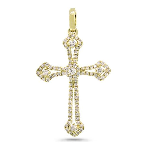 0.30 Ctw 14k Yellow Gold Diamond Cross Pendant Necklace With 18 Inch Chain