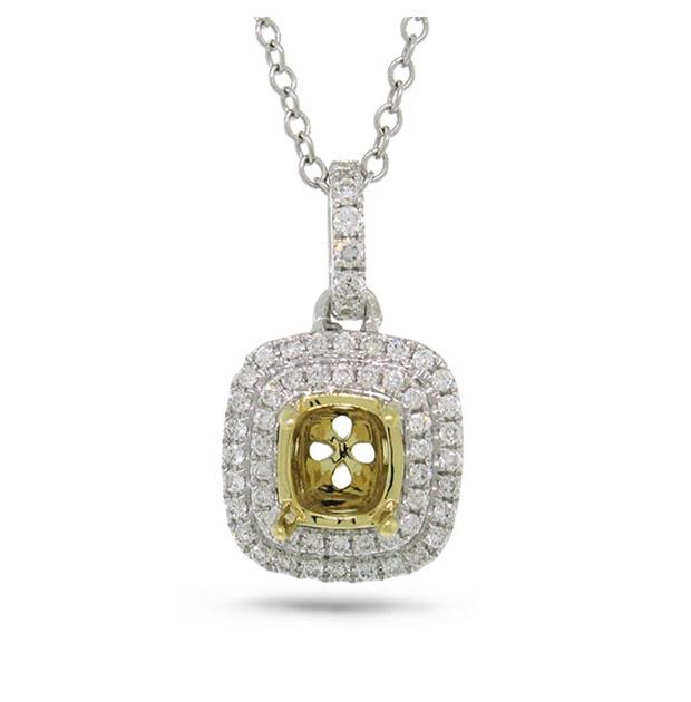 0.23 Ctw 18k Two-tone Gold Diamond Semi-mount Pendant Necklace With 18 Inch Chain