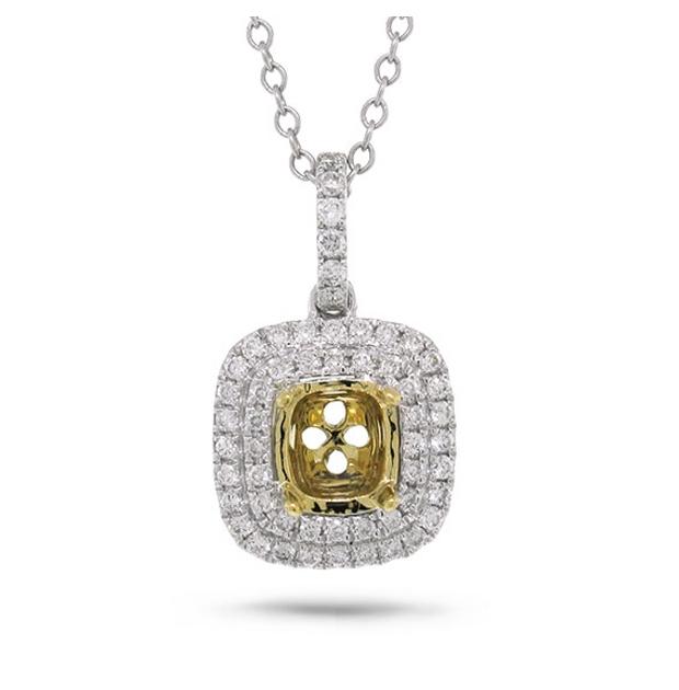 0.28 Ctw 18k Two-tone Gold Diamond Semi-mount Pendant Necklace With 18 Inch Chain