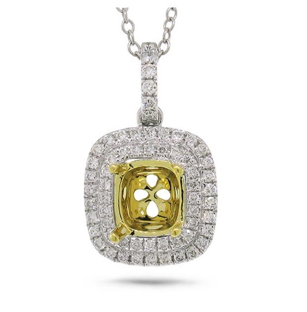 0.31 Ctw 18k Two-tone Gold Diamond Semi-mount Pendant Necklace With 18 Inch Chain