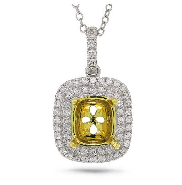 0.31 Ctw 18k Two-tone Gold Diamond Semi-mount Pendant Necklace With 18 Inch Chain