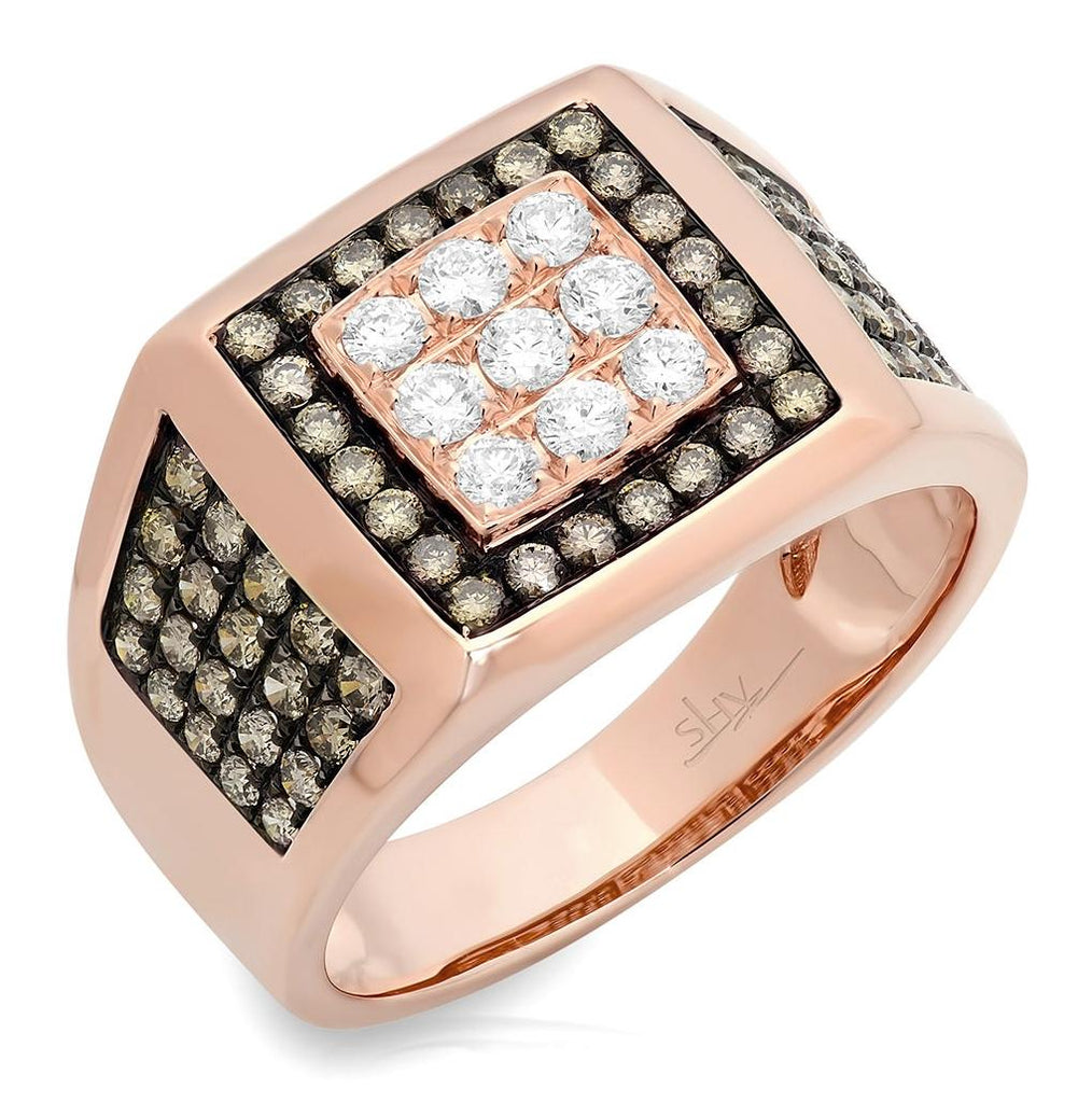 1.54 Ctw 14k Rose Gold White And Champagne Diamond Mens Wedding Band Ring