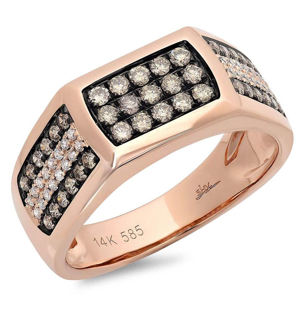 0.87 Ctw 14k Rose Gold White And Champagne Diamond Mens Wedding Band Ring Size 7.5