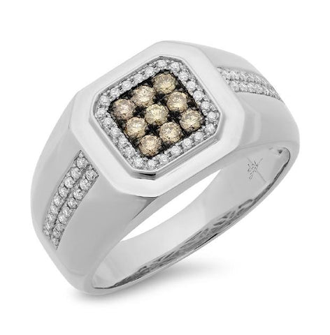 0.57 Ctw 14k White Gold White And Champagne Diamond Mens Wedding Band Ring