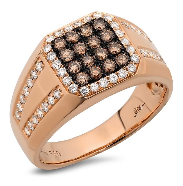 1.15 Ctw 14k Rose Gold White And Champagne Diamond Mens Wedding Band Ring