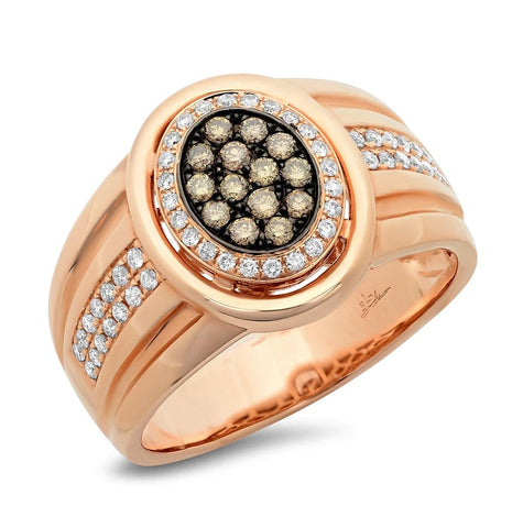 0.67 Ctw 14k Rose Gold White And Champagne Diamond Mens Wedding Band Ring