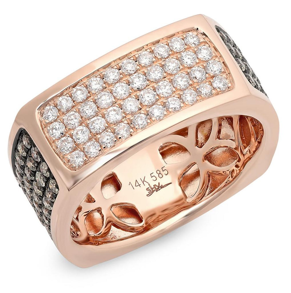 1.78 Ctw 14k Rose Gold White And Champagne Diamond Mens Wedding Band Ring Size 8.5