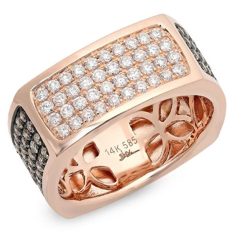 1.78 Ctw 14k Rose Gold White And Champagne Diamond Mens Wedding Band Ring