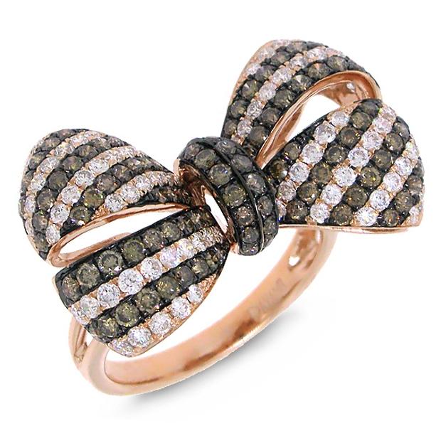 2.19 Ctw 14k Rose Gold White And Champagne Diamond Ribbon Bow Ring