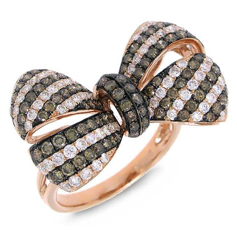 2.19 Ctw 14k Rose Gold White And Champagne Diamond Ribbon Bow Ring