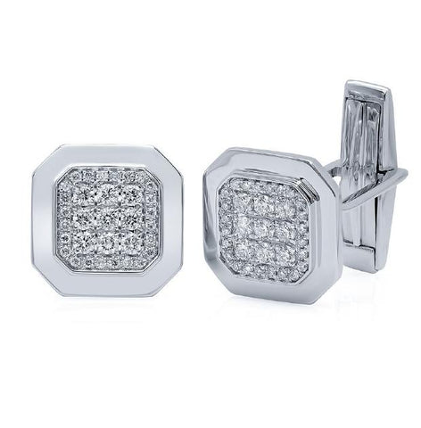 0.73 Ctw 14k White Gold Diamond Cuff Links