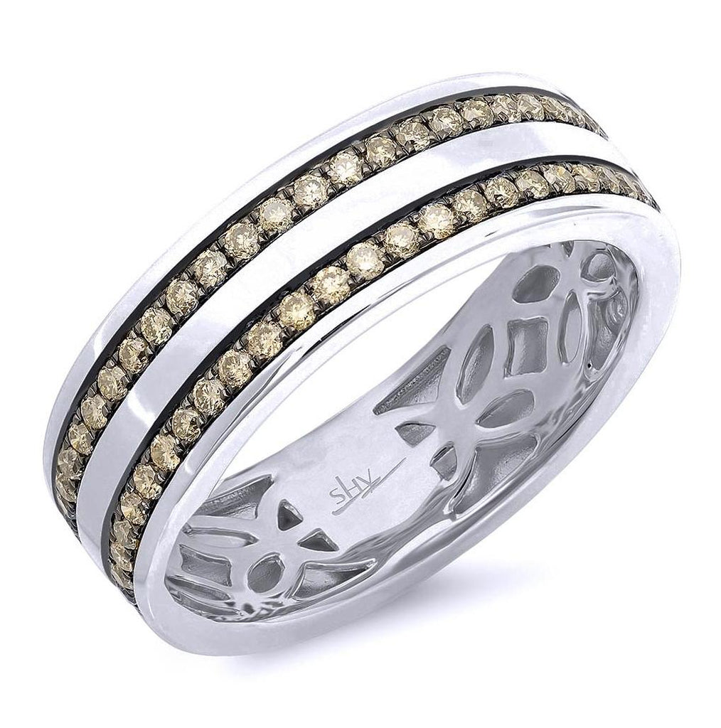 0.86 Ctw 14k White Gold Champagne Diamond Mens Band Size 8