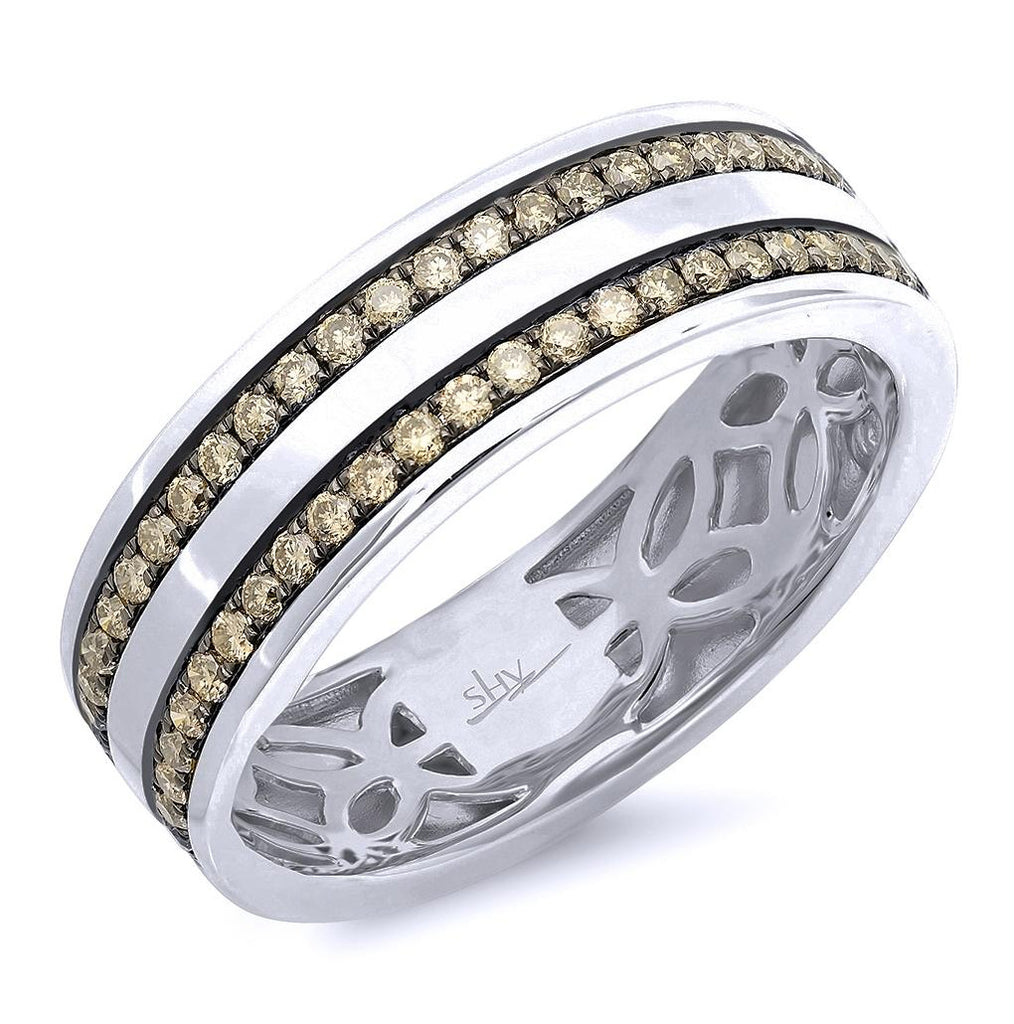0.86 Ctw 14k White Gold Champagne Diamond Mens Band