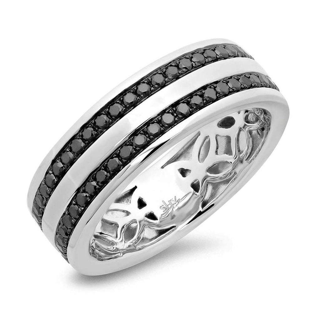 0.86 Ctw 14k White Gold Black Diamond Mens Band Size 12.75
